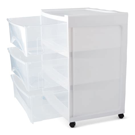 Mainstays Wide 3 Drawer Cart With Wheels Arctic White