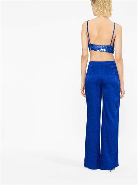 P A R O S H V Neck Sequin Embellished Crop Top Blue Farfetch