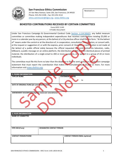 File SFEC Form 114 5 Behested Contributions Received By Certain