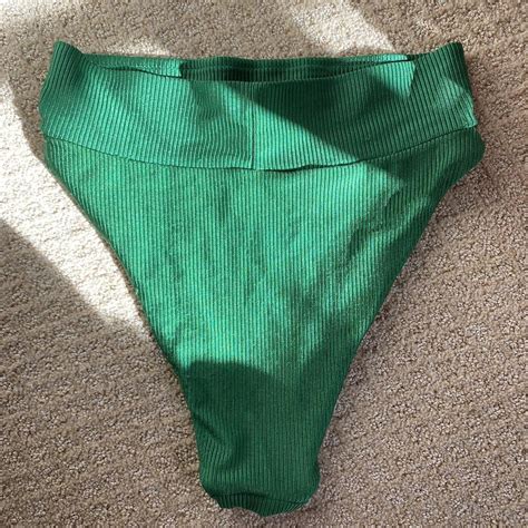 Aerie Green Bikini Bottoms High Cut Ribbed High Depop