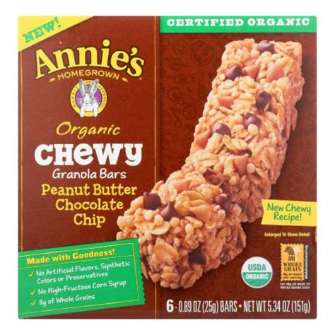 Annies Homegrown Granola Bars Organic Chewy Peanut Butter Chocolate Chip 12 Pk 534 Oz Kroger