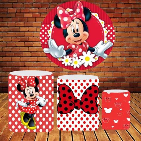 Kit Painel Minnie Vermelha Redondo Capa De Cilindro 15