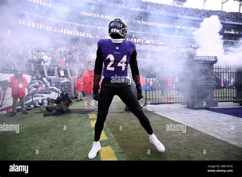 Baltimore Ravens Linebacker Jadeveon Clowney 24 Takes To The Field Before An Nfl Football Afc