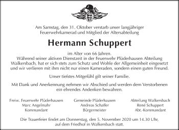 Traueranzeigen Von Hermann Schuppert Zvw Trauer