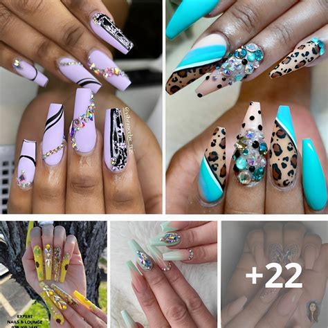 30 Dazzling Coffin Nails With Rhinestones