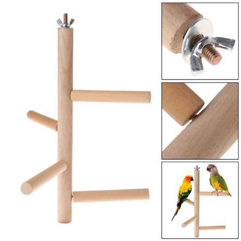 Jouet Oiseau White Perche Perroquet En Bois Naturel Niveaux