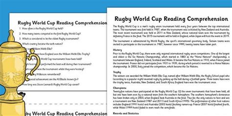 Rugby World Cup Reading Comprehension Pack Reading Comprehension