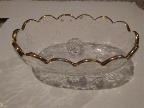 Vintage · Louisa Clear · Jeannette Glass · Oval Footed Candy Dish W Gold Trim Ebay