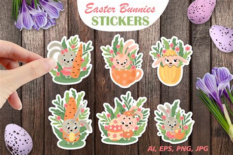 Easter Bunnies Printable Stickers Cric Graphic By Helgakov · Creative Fabrica