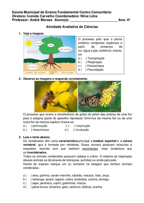 Atividades Relações Ecologicas 4o Ano