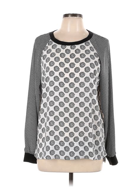 Ann Taylor Loft 100 Polyester Color Block Polka Dots Gray Long Sleeve