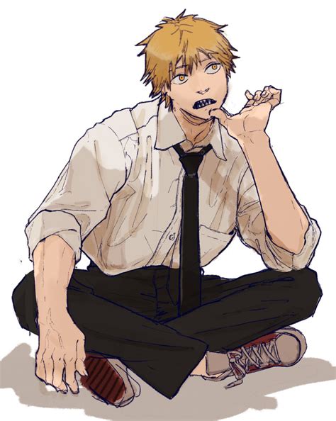 Safebooru 1boy Black Necktie Black Neckwear Black Pants Blonde Hair Brown Eyes Chainsaw Man