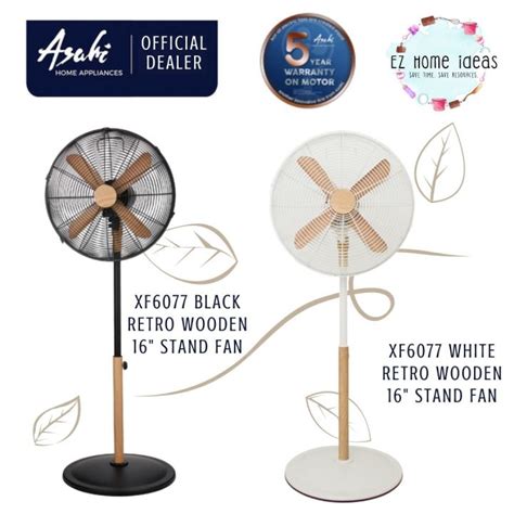 Asahi Retro Wooden 16 Electric Stand Fan Xf 6077 Available In White