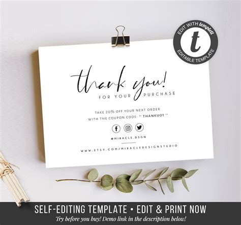 Business Thank You Cards Set Seller Card Printable Etsy