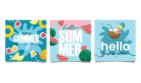 Summer Social Media Post Set Illustration Hello Summer Poster Summer