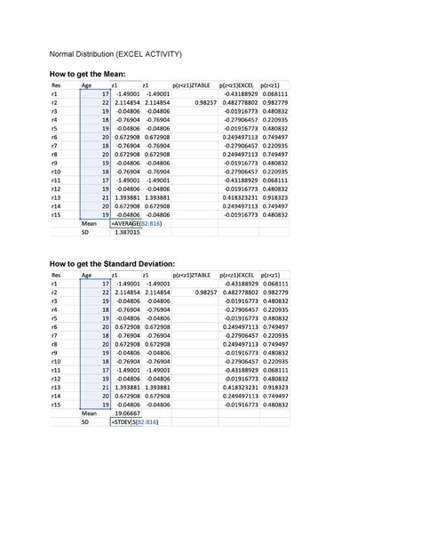 Normal Distribution ( Excel Activity) - Normal Distribution (EXCEL ...