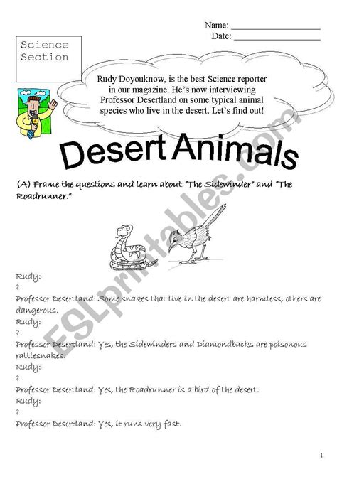 Desert Animals Worksheets For Kids