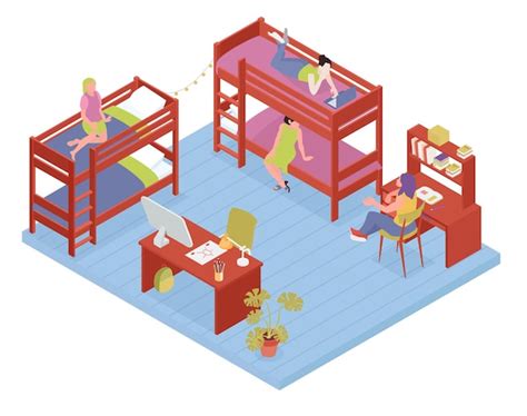 Free Vector Student Dormitory Room Interior Isometric Composition