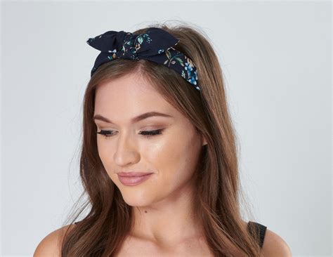 Bow Headband Women Top Knot Vintage Floral Rigid Hair Band