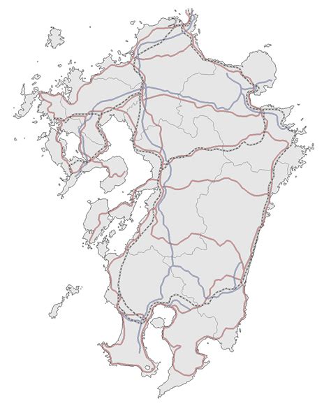 Craftmap 九州地方の地図素材 グレー 鉄道･道路入り