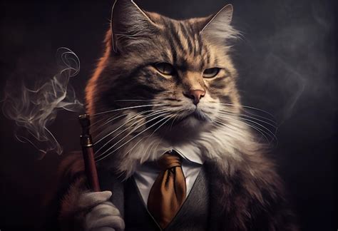 Ilustraci N Generativa De Ia De Un Gato Como Jefe De La Mafia Fumando