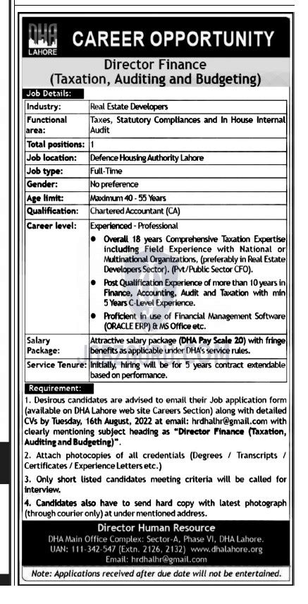 Dha Lahore Latest Jobs Advertisement Image Jobzguru