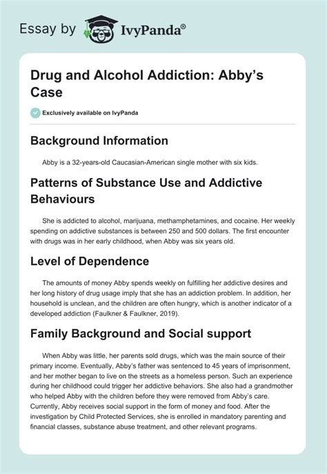 Drug And Alcohol Addiction Abby S Case 339 Words Case Study Example