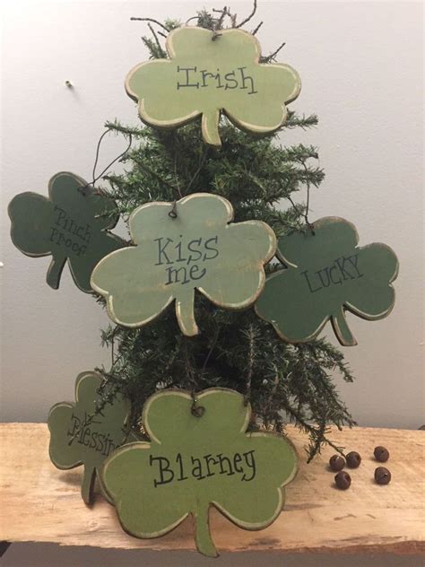 6 Distressed St Patricks Day Shamrock Conversation Hanging Wood