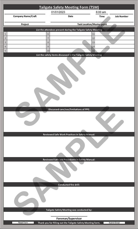 Tailgate Safety Meeting TSM Form Fillable PDF Etsy