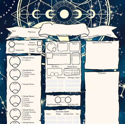 Celestial Skies Dnd Character Sheet Pdf Dnd Character Journal