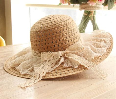 Lace Sun Hats For Wide Brim Straw Beach Side Cap Floppy Straw Etsy