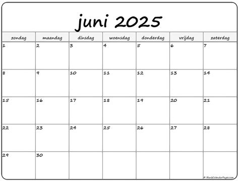 Juni Kalender Nederlandse Kalender Juni