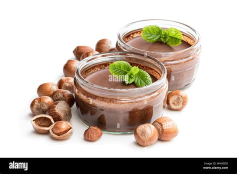 Homemade Chocolate Hazelnut Praline In Glass Jar Isolated On White