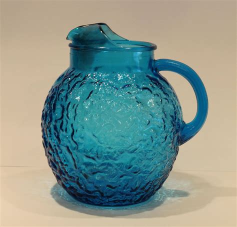 Vintage Anchor Hocking Ball Jug Pitcher Blue Glass Pitcher Etsy Blue Glass Pitcher Vintage