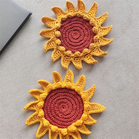 Crochet Sunflower Coaster Free Pattern Fosbas Designs