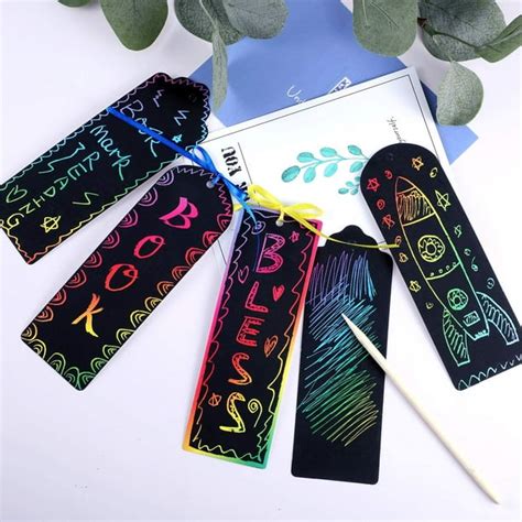 6PCS 3 Style Magic Scratch Art Set Rainbow Bookmarks Making Kit for ...