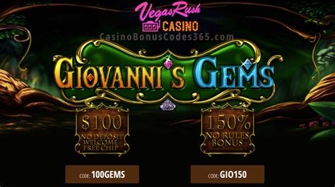 Vegas Rush Casino Giovanni's Gems Special Offer - Casino Bonus Codes 365