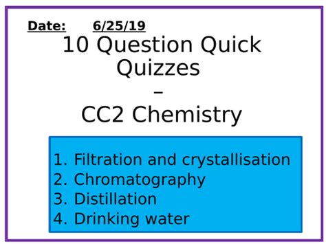 Chemistry 10 Question Quizzes Separation Methods Teaching Resources