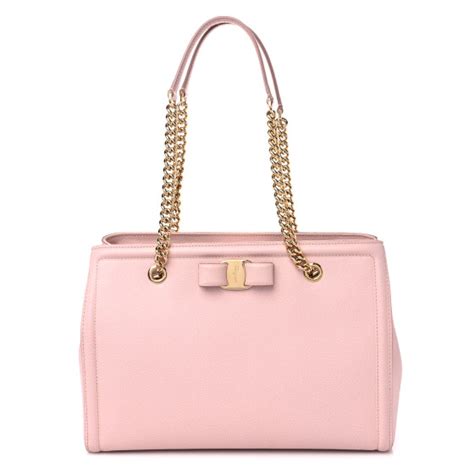 Salvatore Ferragamo Hammered Calfskin Vara Bow Chain Tote Pink