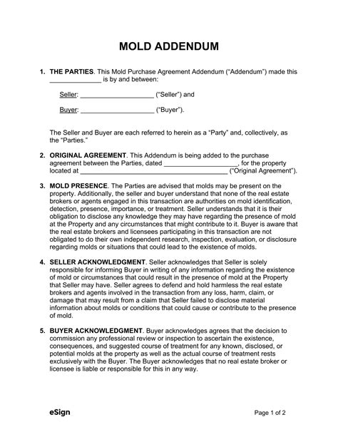 Free Mold Purchase Agreement Addendum Pdf Word