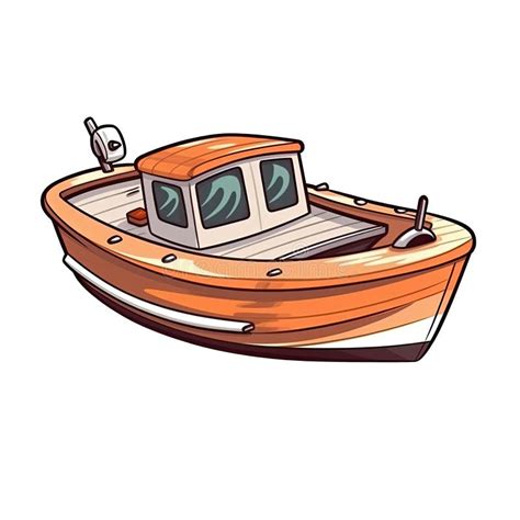 Boat In Cartoon Style Stiker On White Background On Isolated