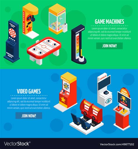 Game Machines Isometric Banners Set Royalty Free Vector