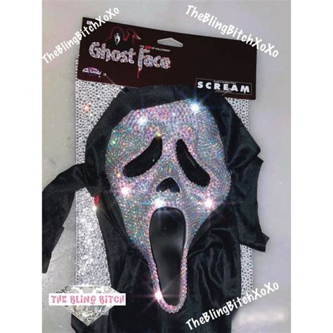 Bling Crystal Rhinestone Original Scream Ghostface Mask With Hood