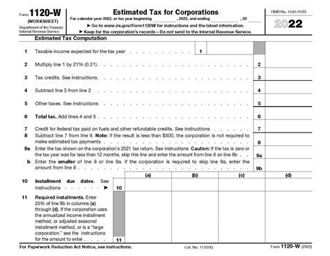 Form 1120 Estimated Tax Payments Worksheets Library