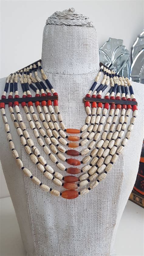 Naga Konyak Bib Necklace With Conch Shell Carnelian Glass Bone And