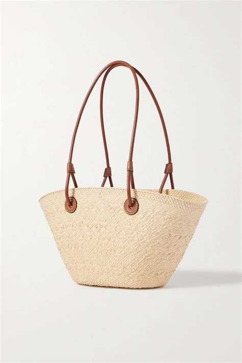 LOEWE Paula S Ibiza Small Leather Trimmed Woven Raffia Tote NET A