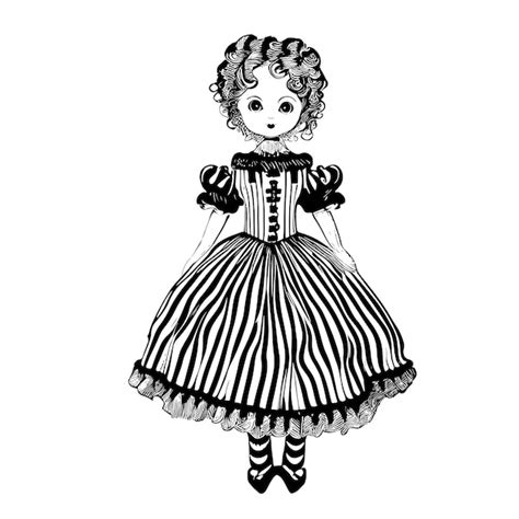 Premium Vector Vintage Doll In Dress Sketch Hand Drawn Vector