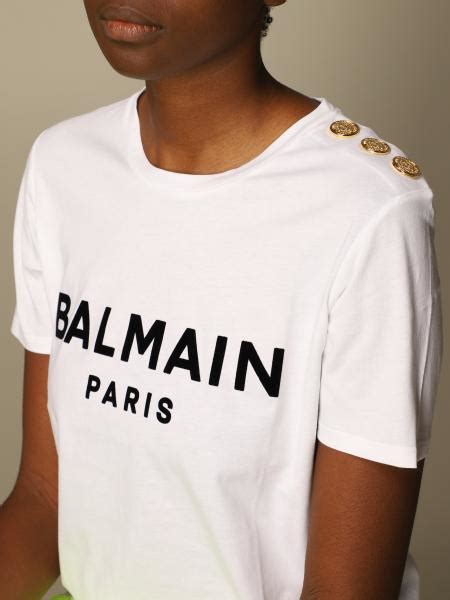 Balmain Cotton T Shirt With Logo And Buttons White T Shirt Balmain