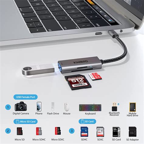 KiWiBiRD USB C SD Card Reader Micro SD To Type C Thunderbolt 3 4