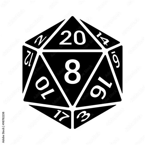 20 Sided 20d Dice With Numbers Flat Icon For Apps And Websites Stock